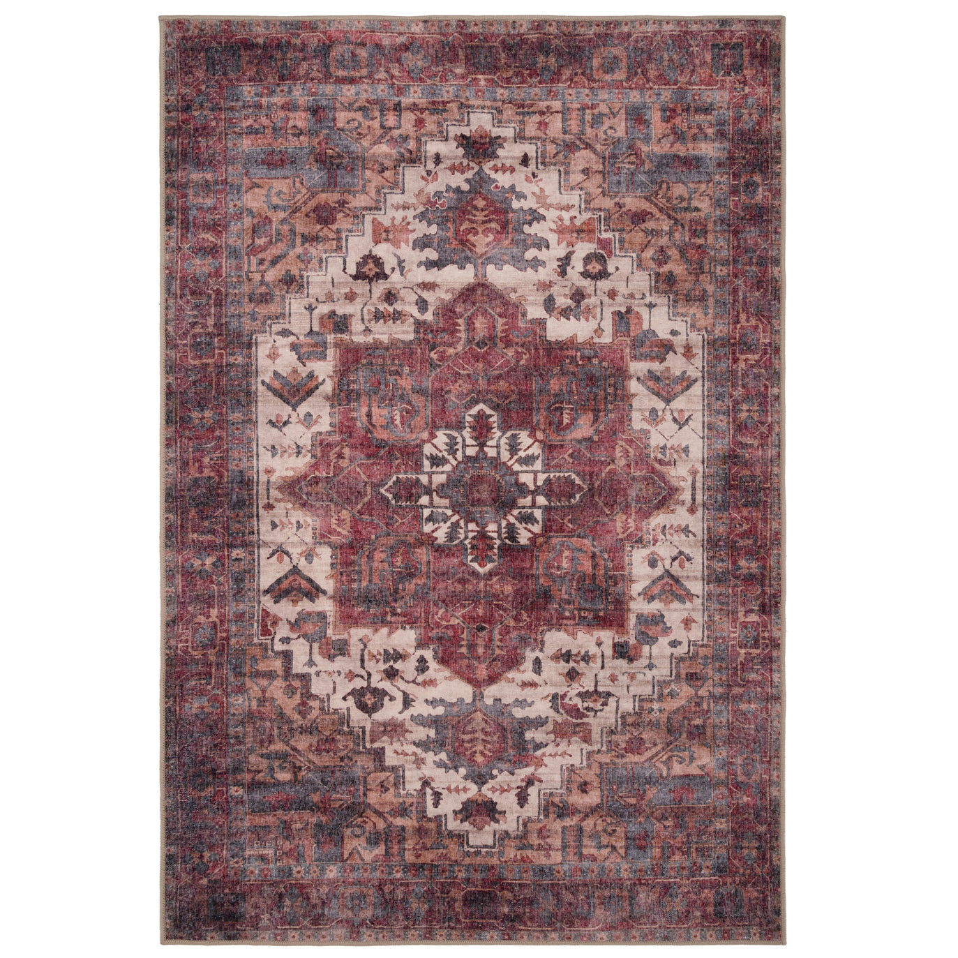 Soft Washable Traditional Burgundy Rug - Rubyana