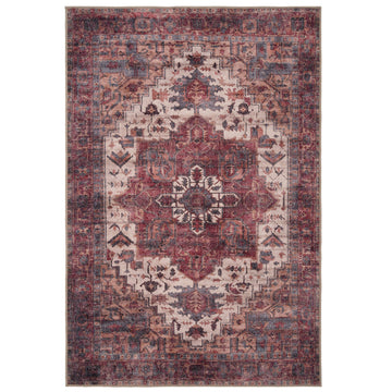 Soft Washable Traditional Burgundy Rug - Rubyana