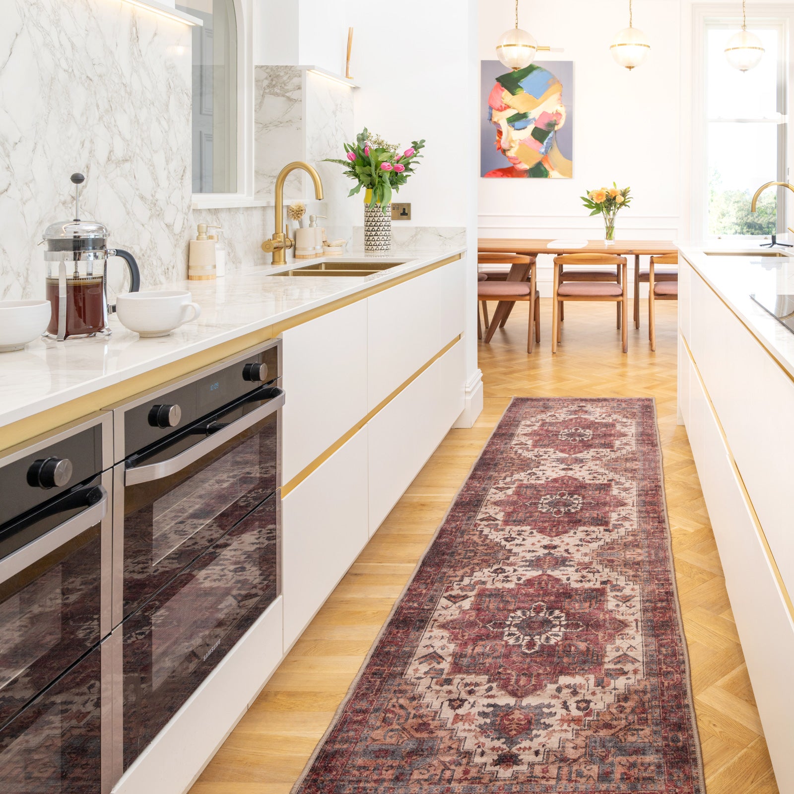 Soft Washable Traditional Burgundy Runner - Rubyana