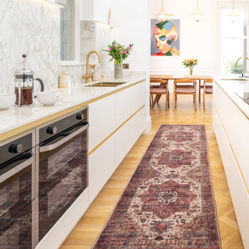 Soft Washable Traditional Burgundy Runner - Rubyana