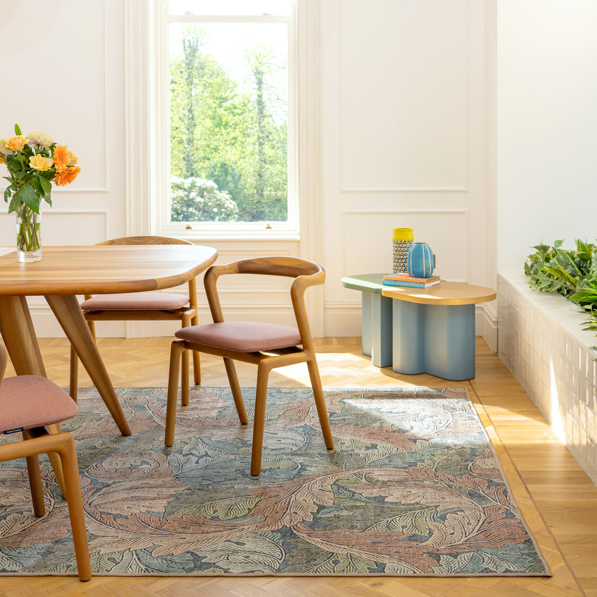 Soft Washable Green Leaf Print Rug - Sylvan