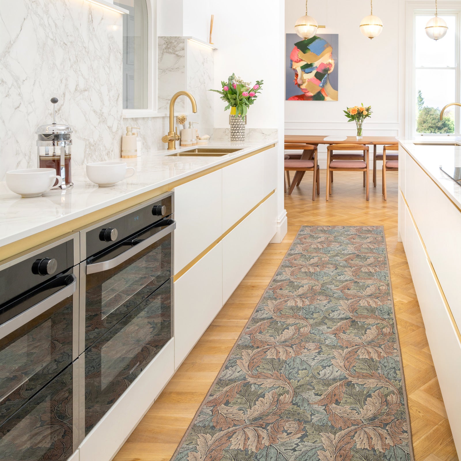 Soft Washable Green Leaf Print Runner - Sylvan