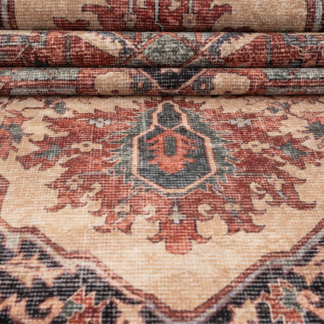 Soft Washable Terracotta Medallion Runner - Verity