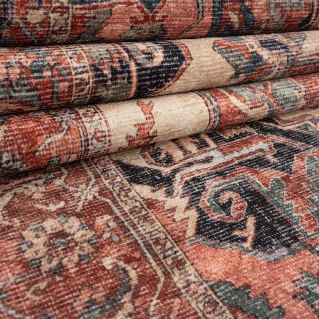 Soft Washable Terracotta Medallion Runner - Verity