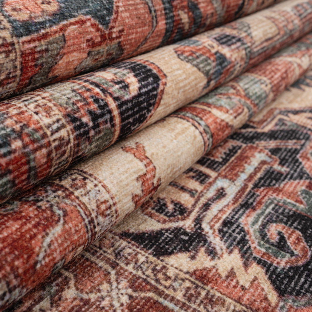 Soft Washable Terracotta Medallion Runner - Verity