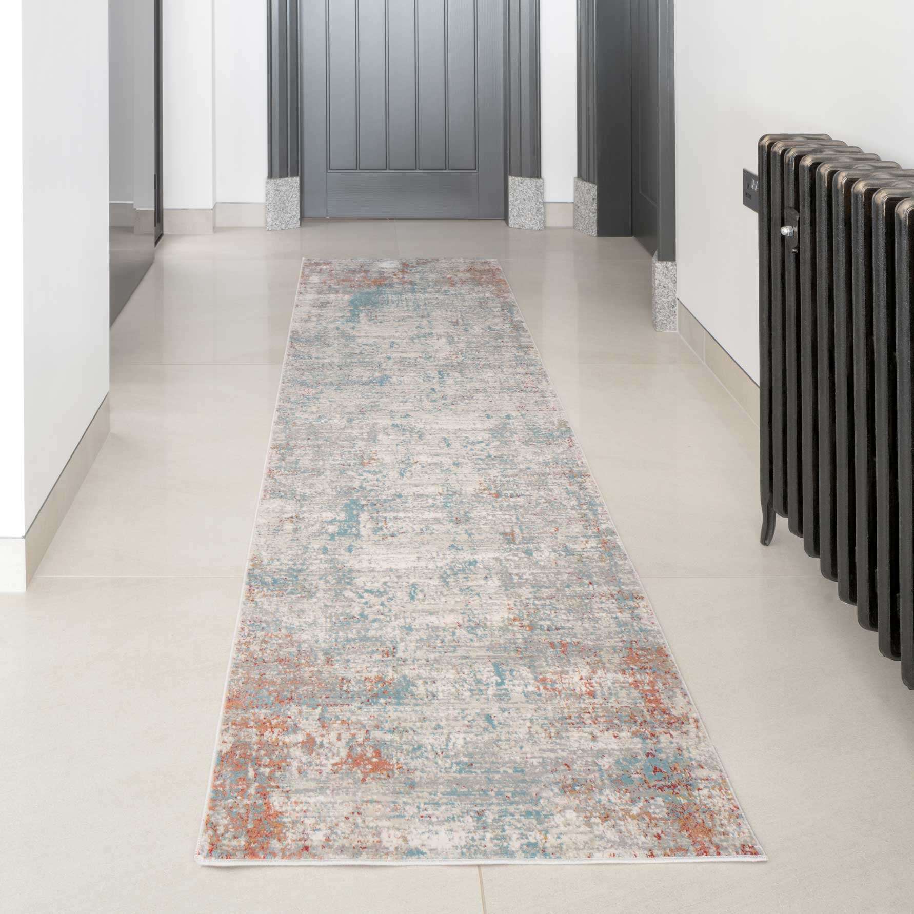 Blue Terracotta Abstract Canvas Runner Rug