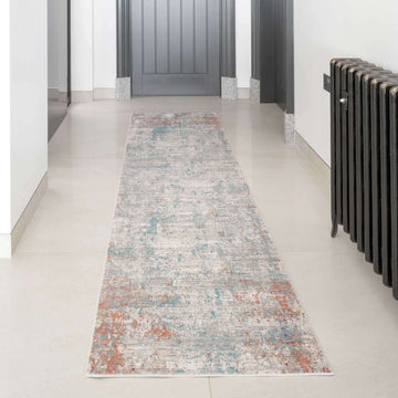 Blue Terracotta Abstract Canvas Runner Rug