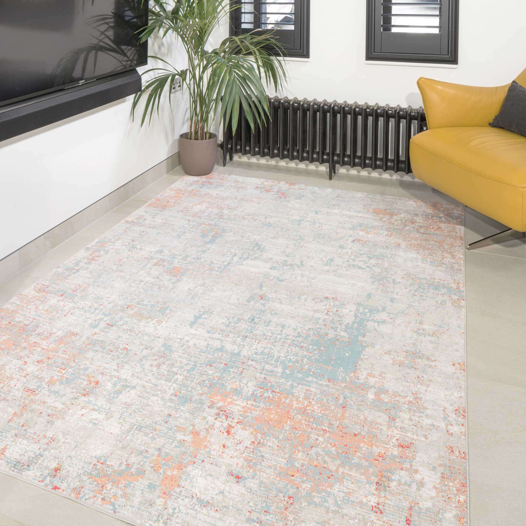 Blue Terracotta Abstract Canvas Runner Rug