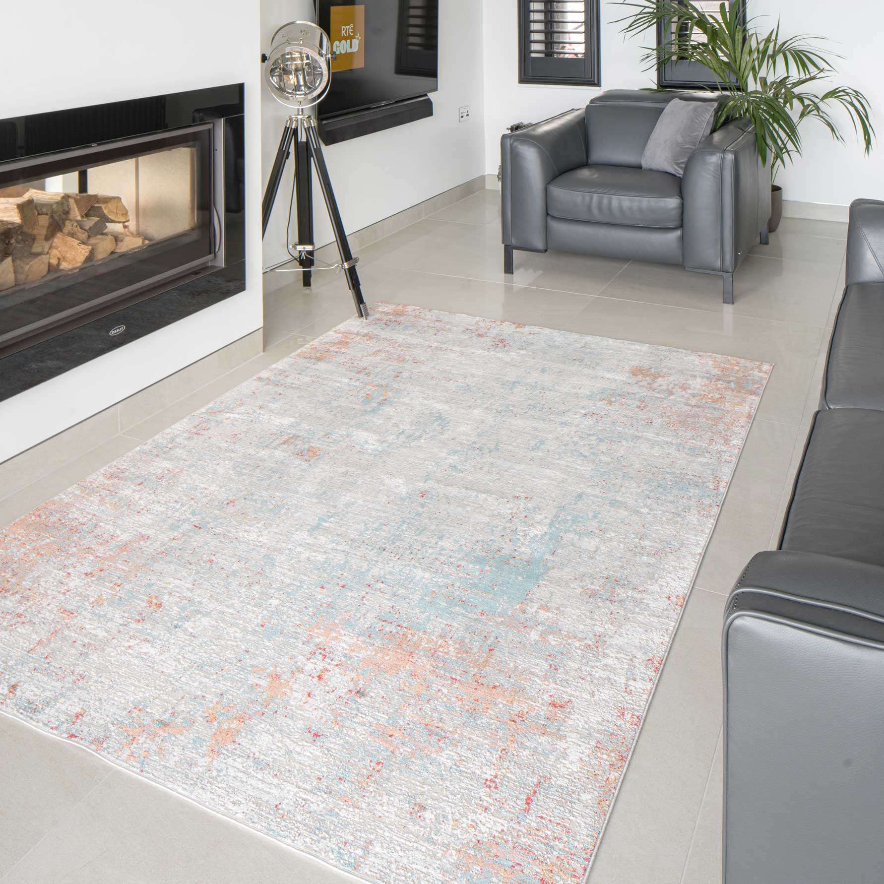 Blue Terracotta Abstract Canvas Runner Rug