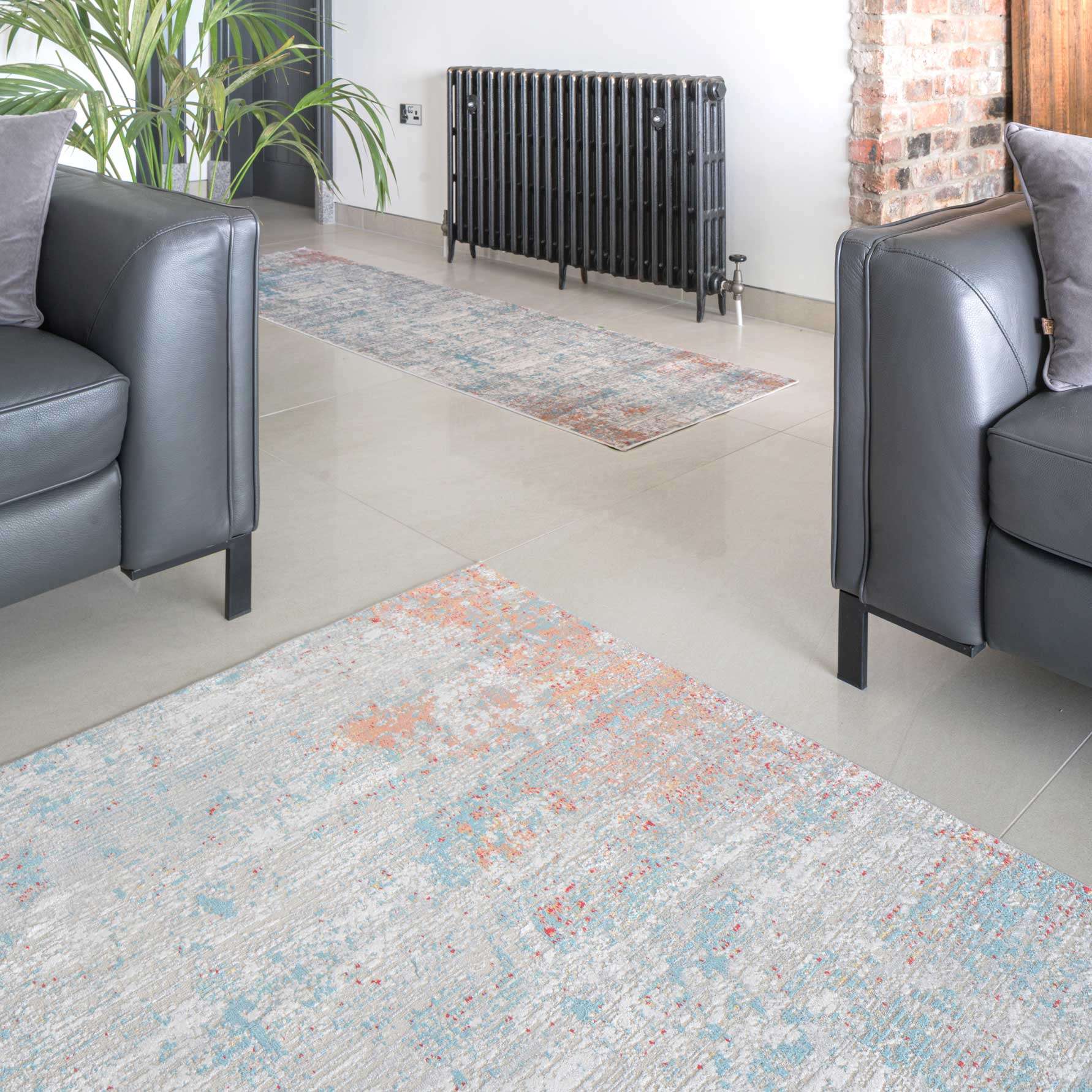Blue Terracotta Abstract Canvas Runner Rug
