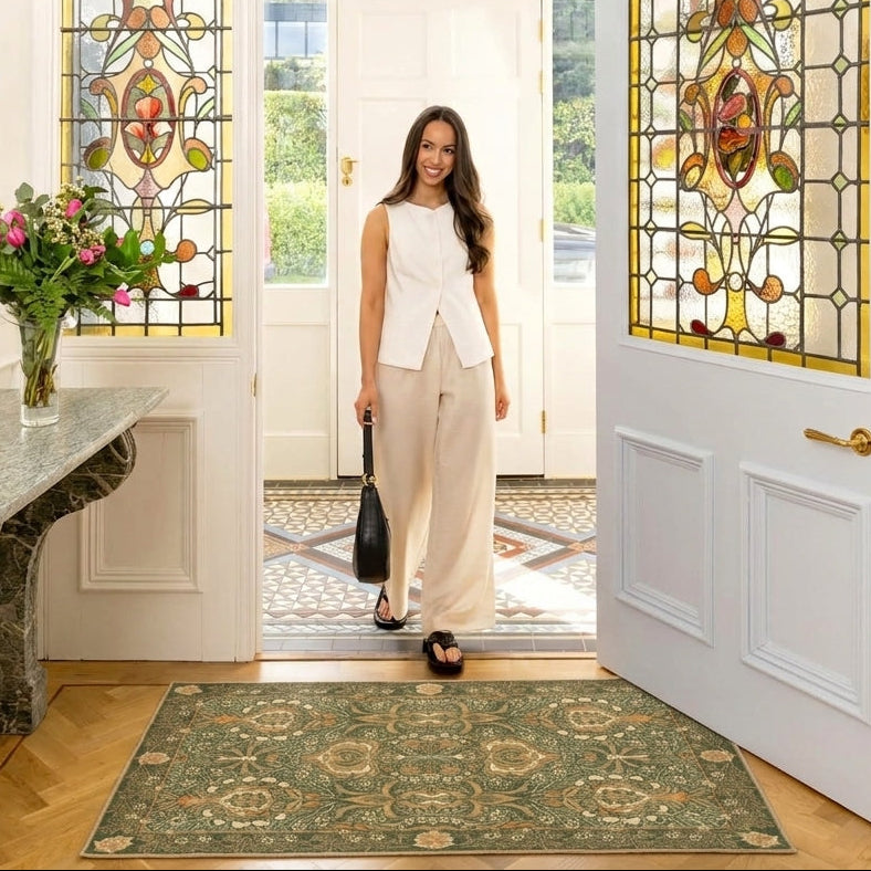 Washable Pomegranate Green Indoor Doormat - William Morris