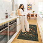 Washable Strawberry Thief Navy Kitchen Mat - William Morris