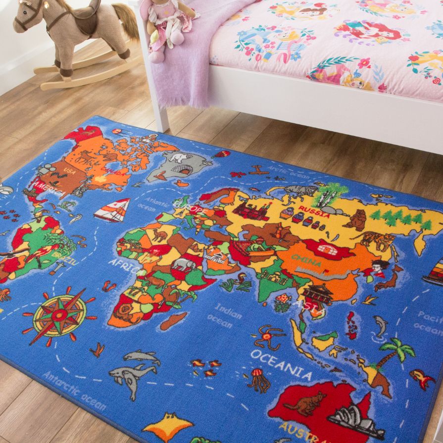 Kids Educational World Map Rug