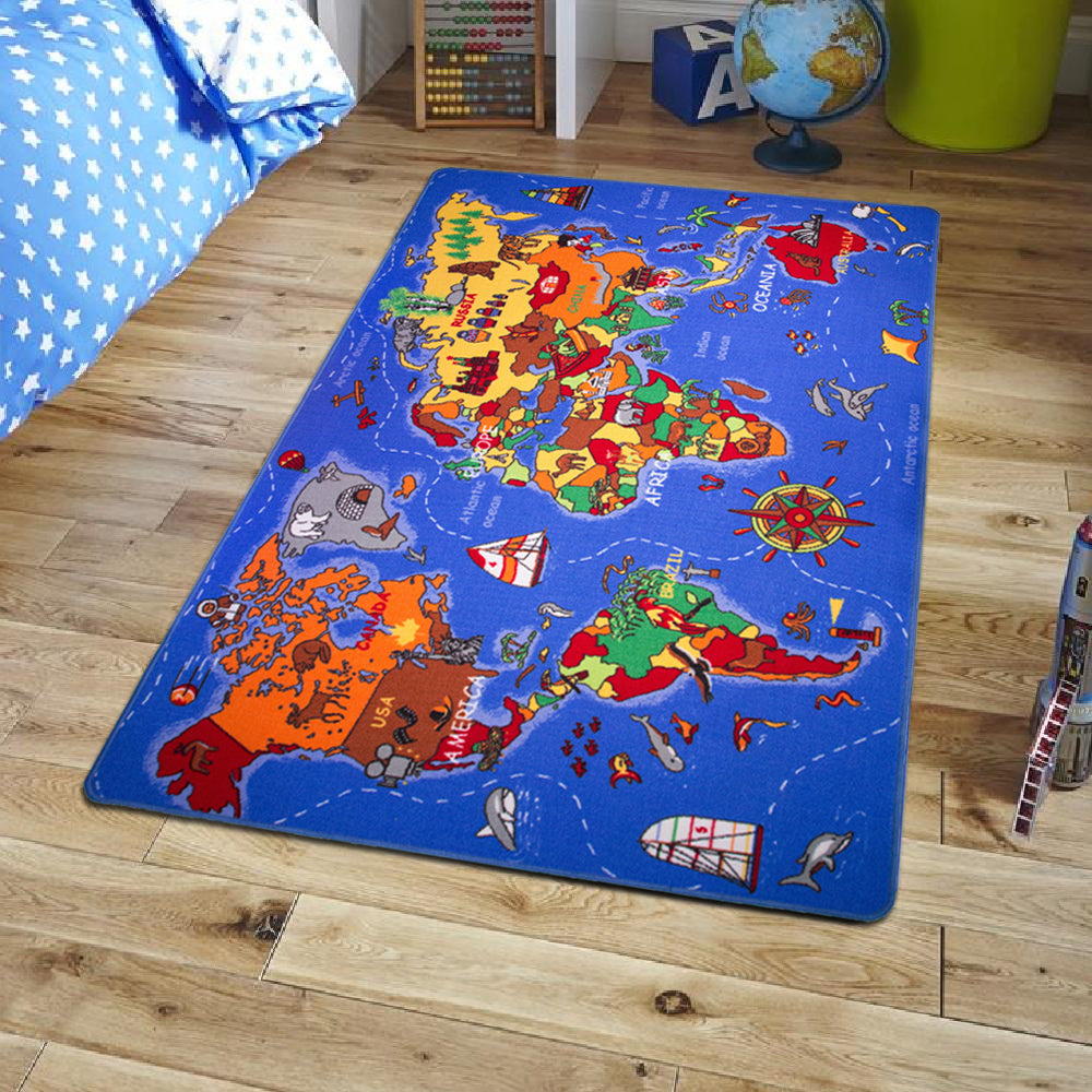 Kids Educational World Map Rug