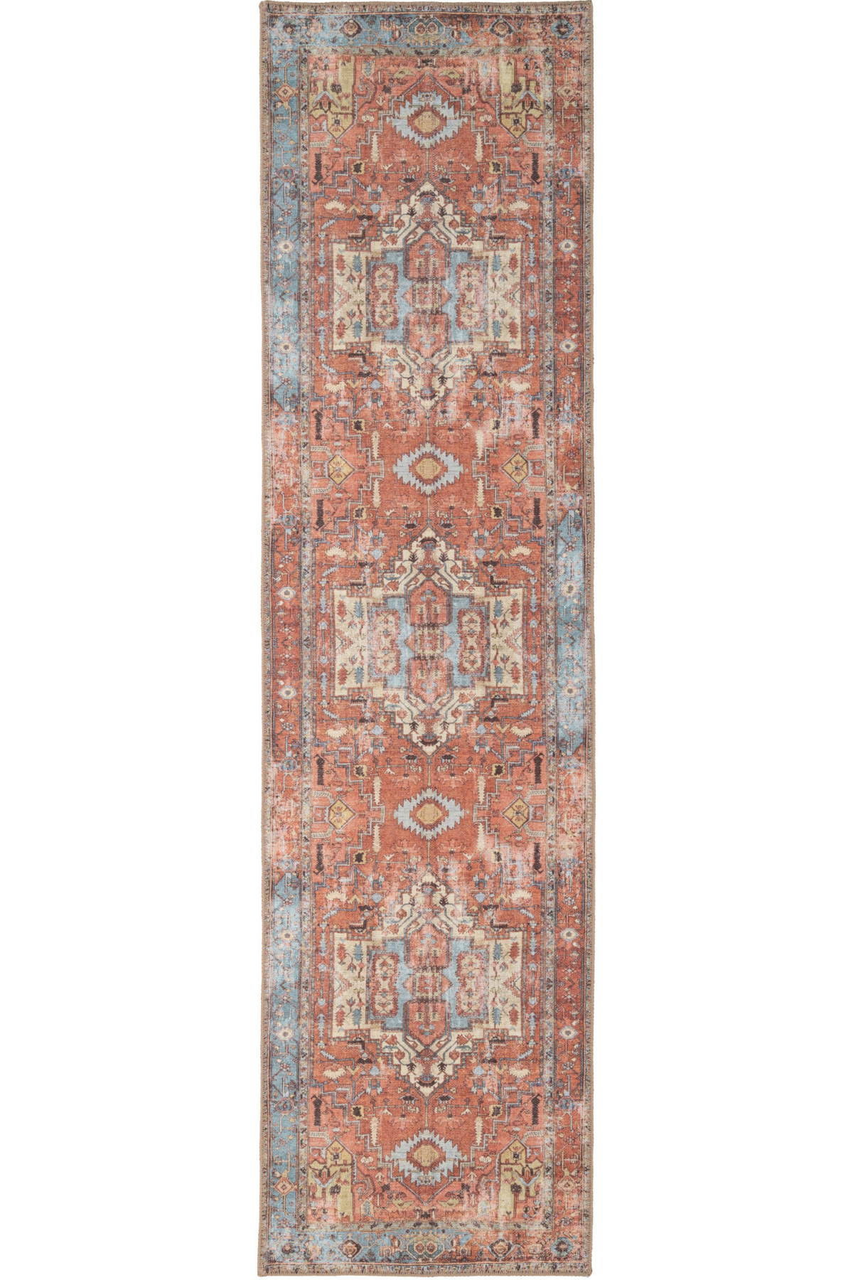 Flatwoven Washable Distressed Terracotta Aztec Boho Rug - Yana