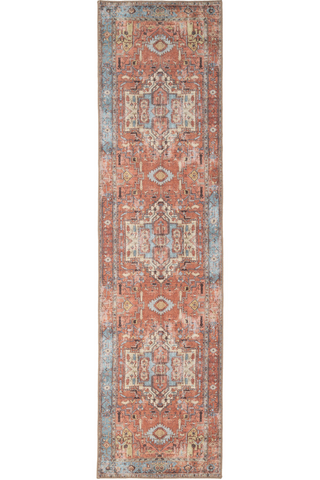 Flatwoven Washable Distressed Terracotta Aztec Boho Rug - Yana