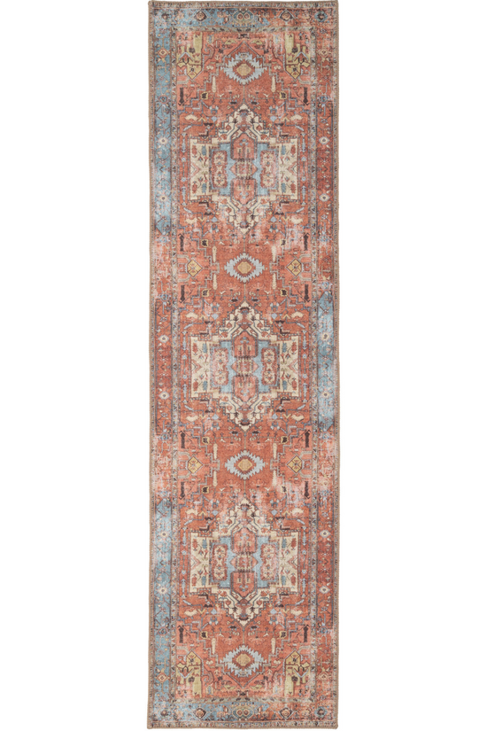 Flatwoven Washable Distressed Terracotta Aztec Boho Rug - Yana | Living ...
