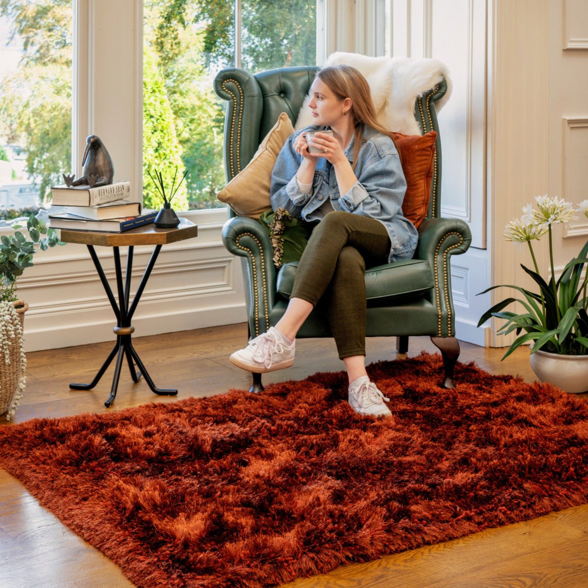 Plush Soft Rust Orange Shaggy Rug - Zia | Shaggy Rugs | Kukoon Rugs Online