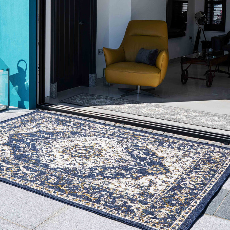 Navy Blue Distressed Indoor Outdoor Rug