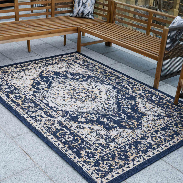 Navy Blue Distressed Indoor Outdoor Rug