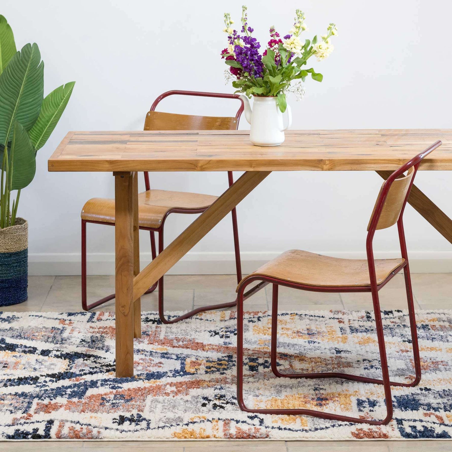 Colourful Aztec Tribal Distressed Moroccan Dining Table Rug