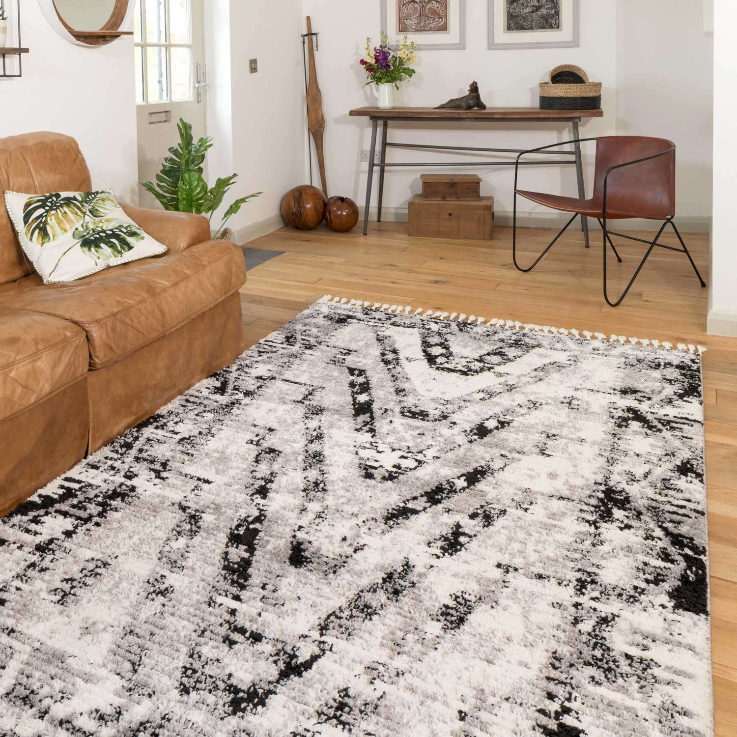 Grey Aztec Tribal Distressed Moroccan Living Room Rug