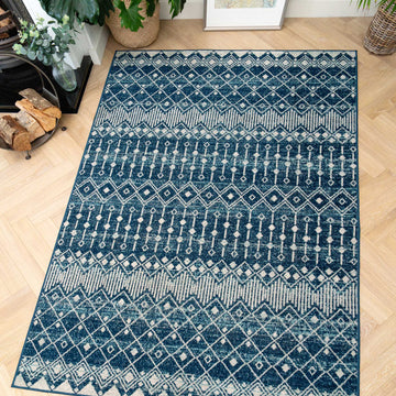 Blue Moroccan Tile Living Room Rug