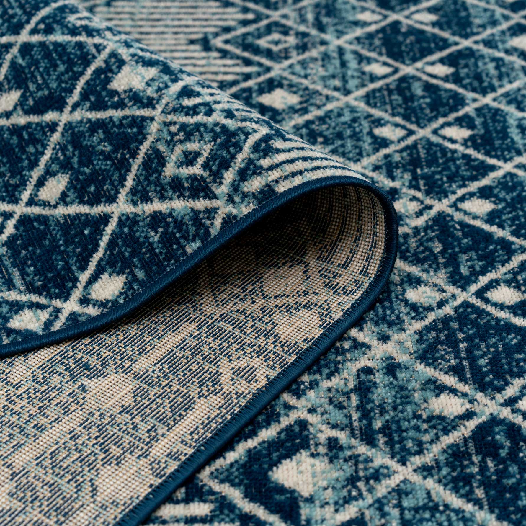 Blue Moroccan Tile Living Room Rug