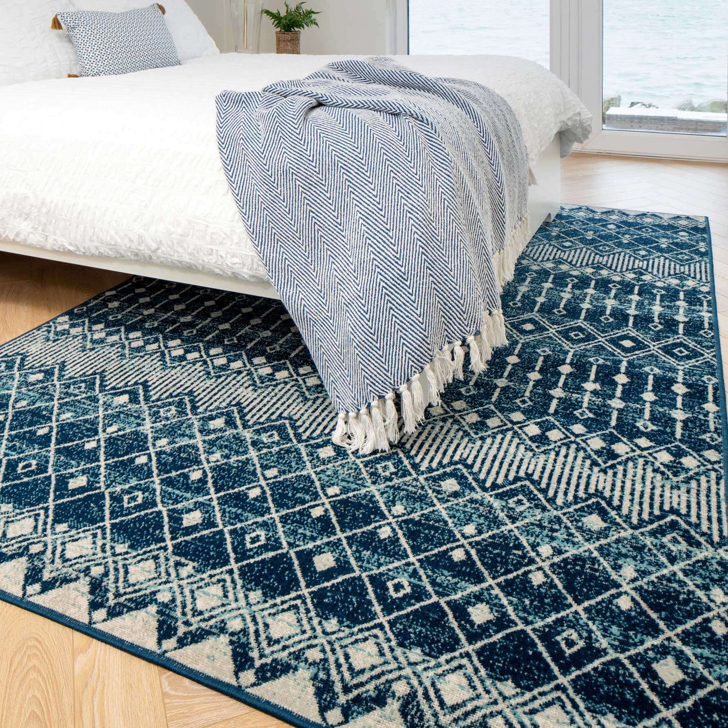 Blue Moroccan Tile Living Room Rug