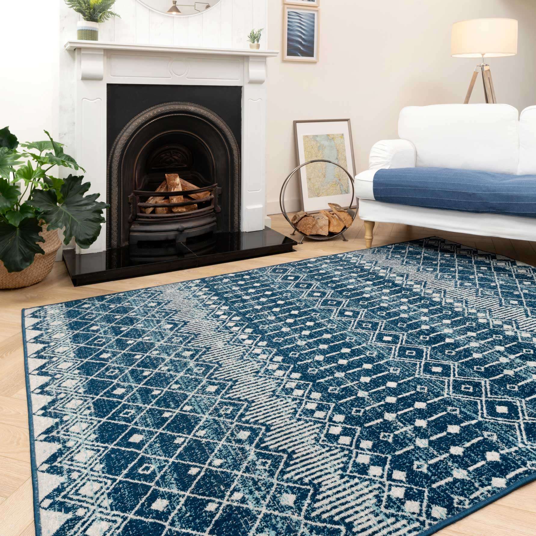 Blue Moroccan Tile Living Room Rug