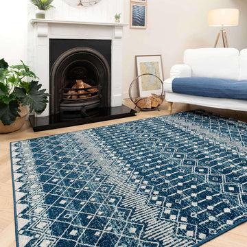 Blue Moroccan Tile Living Room Rug
