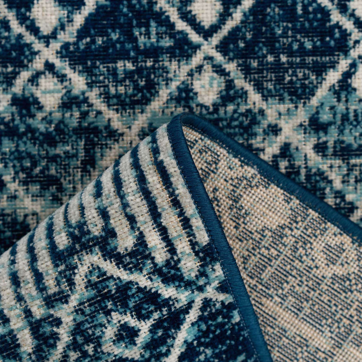 Blue Moroccan Tile Living Room Rug
