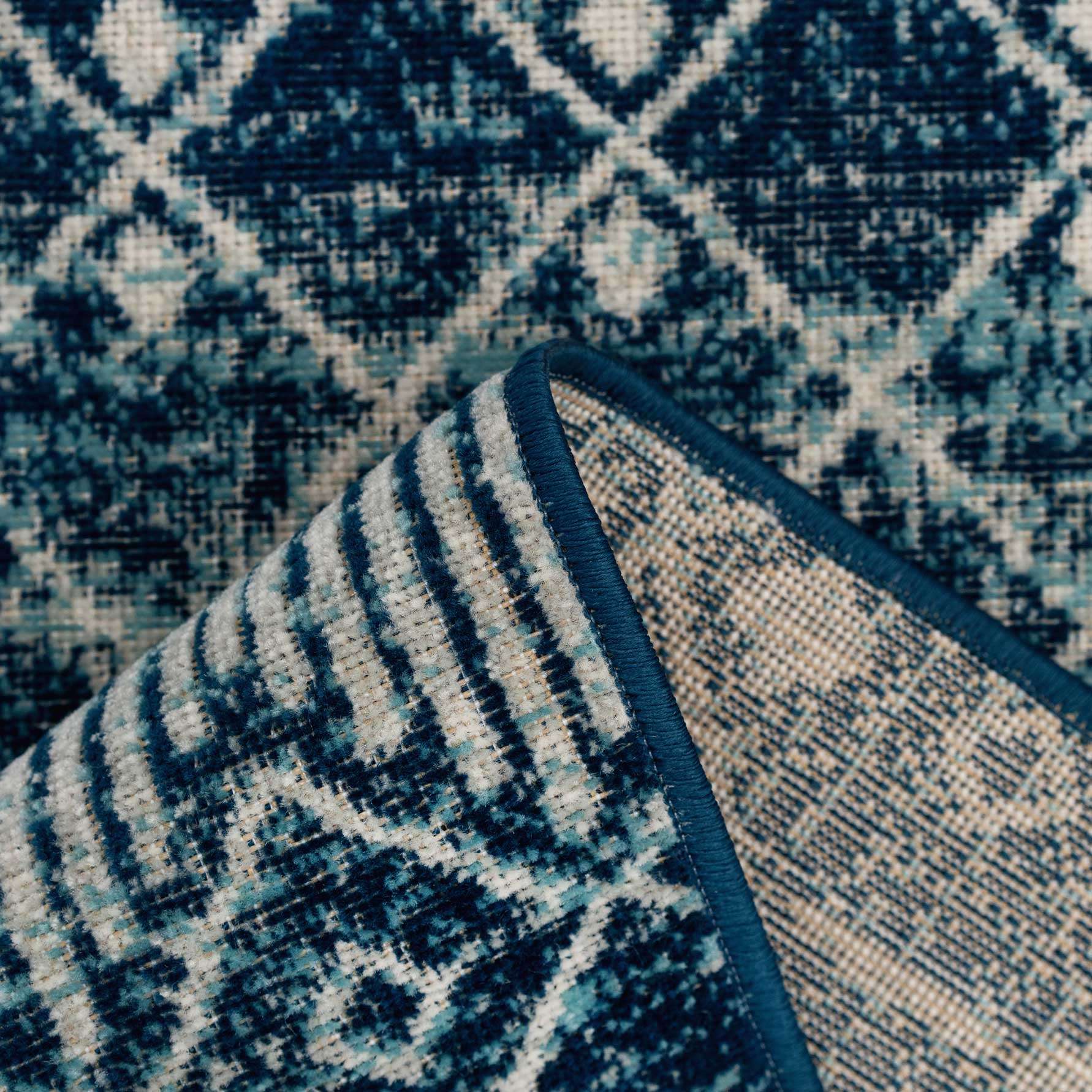 Blue Moroccan Tile Living Room Rug