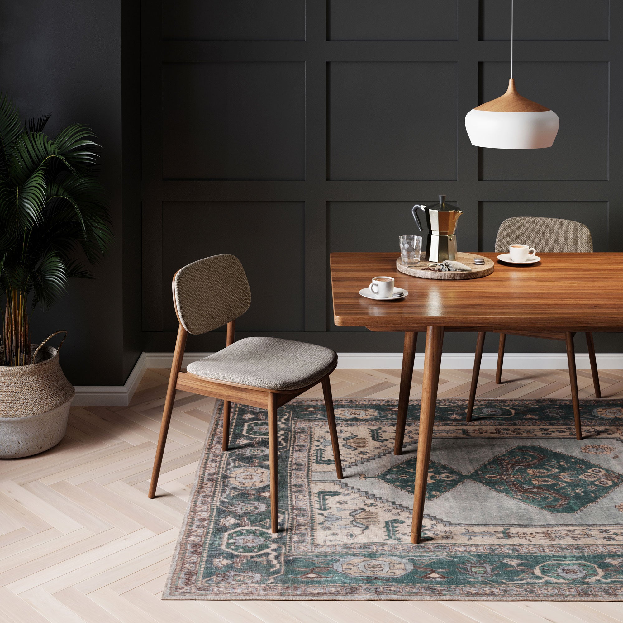 Flatwoven Washable Green Bordered Area Rug - Anton