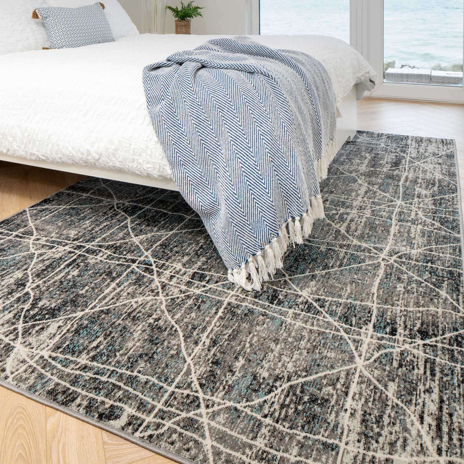 Grey Navy Aztec Living Room Rug | Living Room Rugs | Kukoon Rugs Online