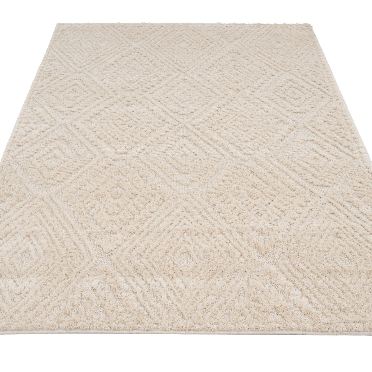 Warm White Tufted Diamond Rug - Elino