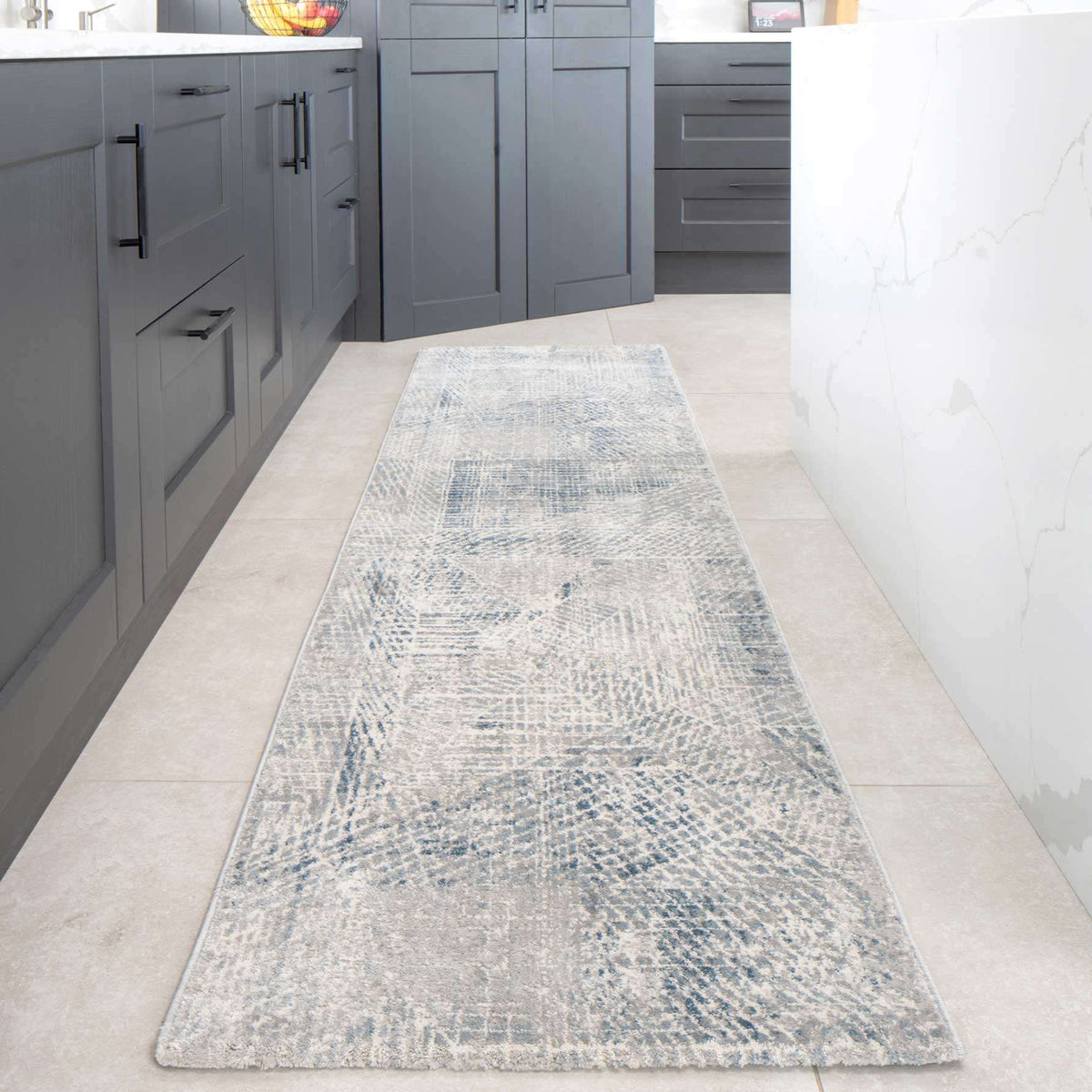 Modern Blue Distressed Abstract Living Room Rug