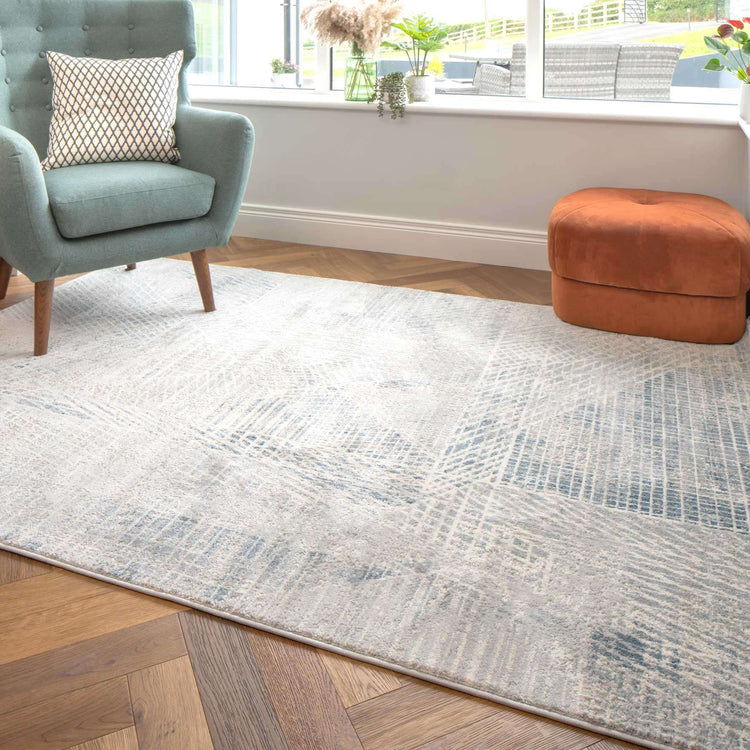 Modern Blue Distressed Abstract Living Room Rug