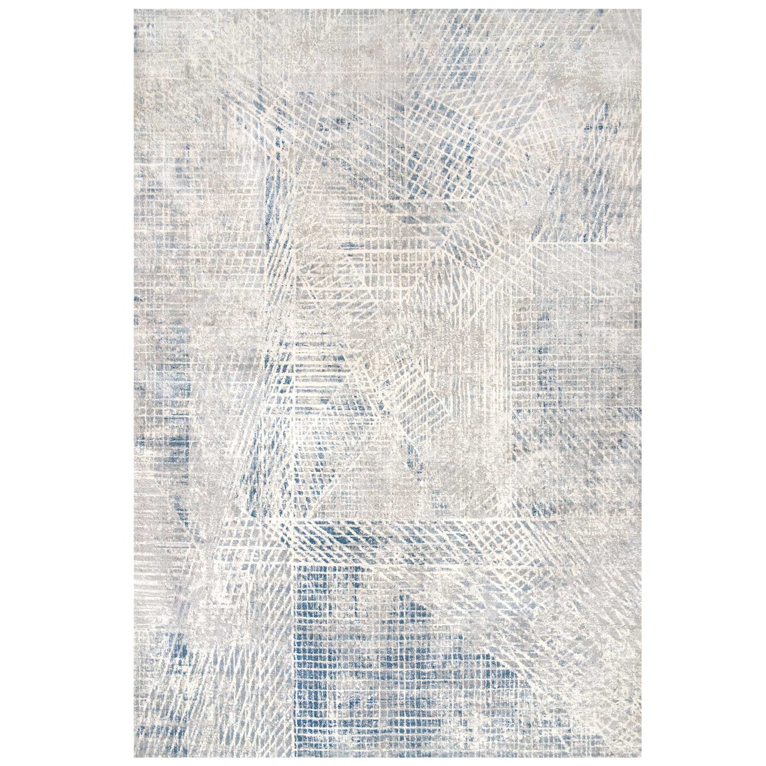 Modern Blue Distressed Abstract Living Room Rug