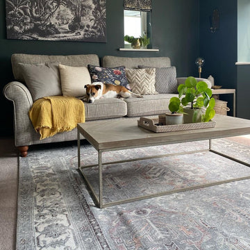 Flatwoven Washable Distressed Grey Bordered Rug - Grand