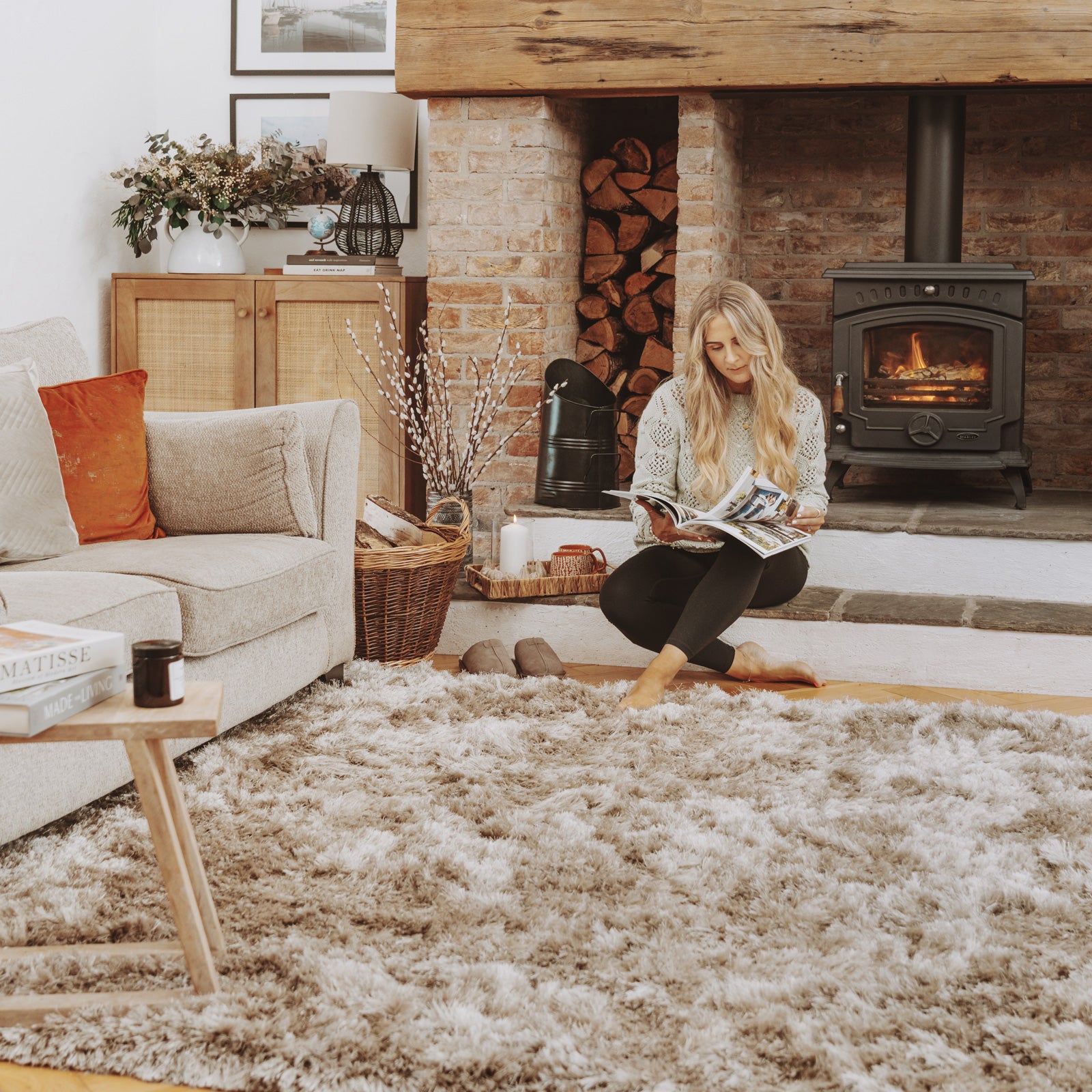 Plush Soft Greige Shaggy Rug - Zia | Shaggy Rugs | Kukoon Rugs Online