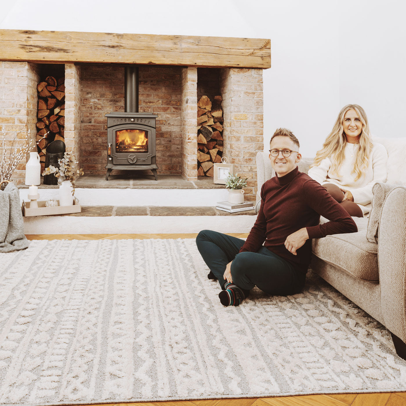 Grey Cream Aztec Rug - Ashbee | Living Room Rugs | Kukoon Rugs Online