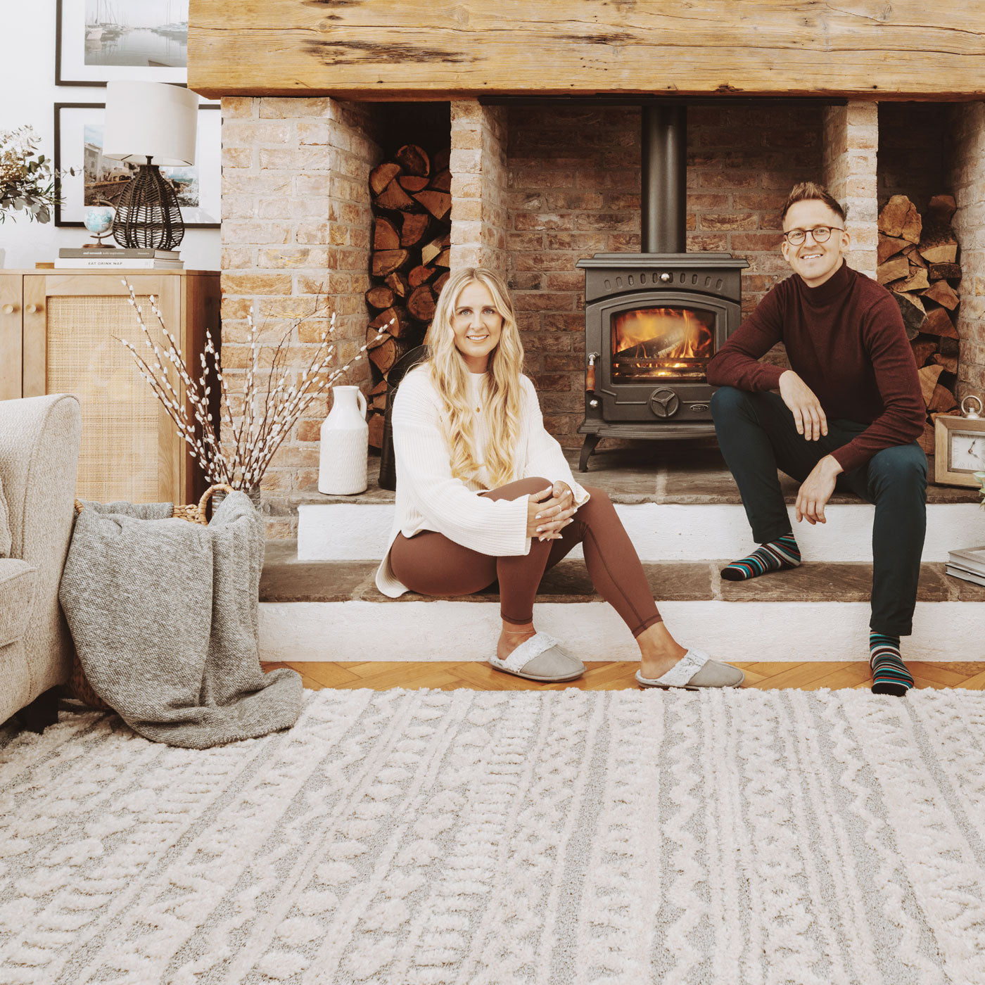 Grey Cream Aztec Rug - Ashbee | Living Room Rugs | Kukoon Rugs Online