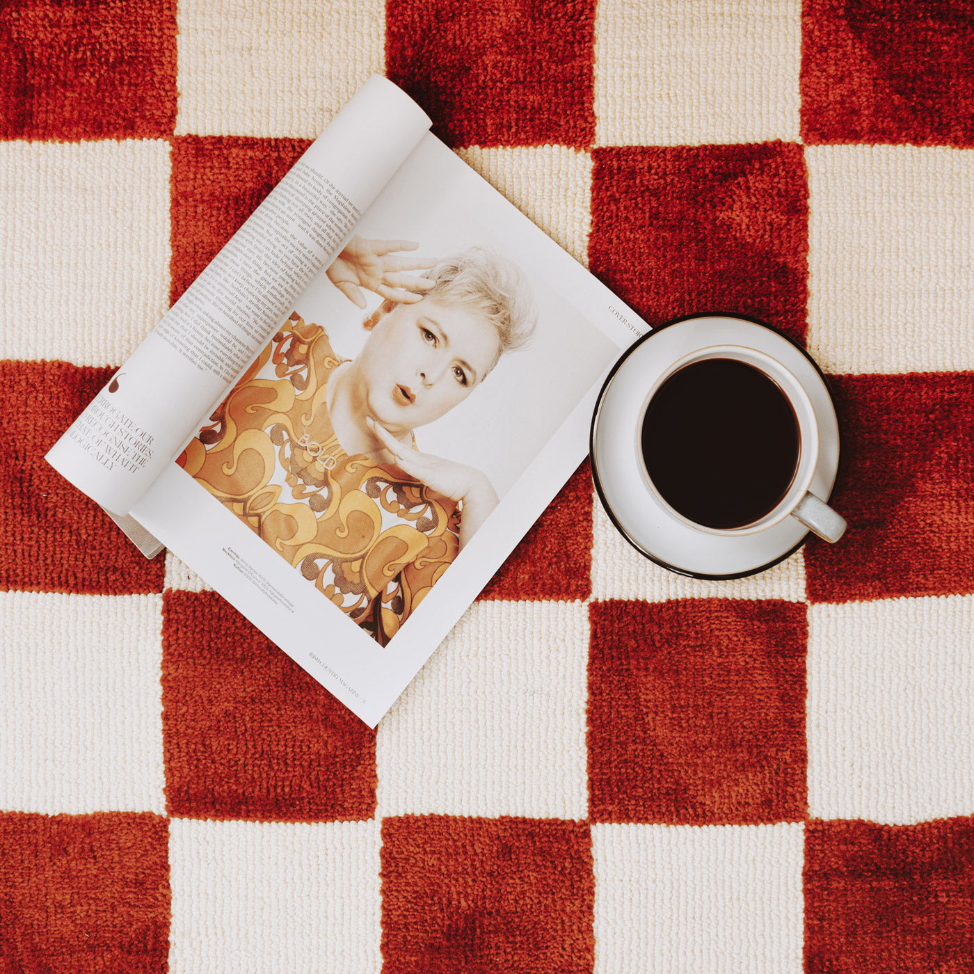 Burnt Orange Retro Checkerboard Rug - Maze Rust | Living Room Rugs ...