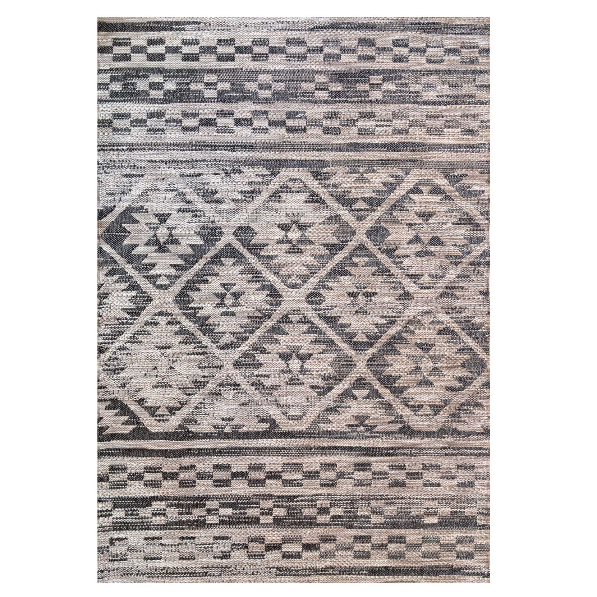 Grey Aztec Textured Flatweave Area Rug