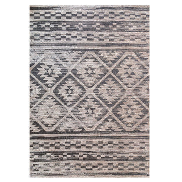 Grey Aztec Textured Flatweave Area Rug