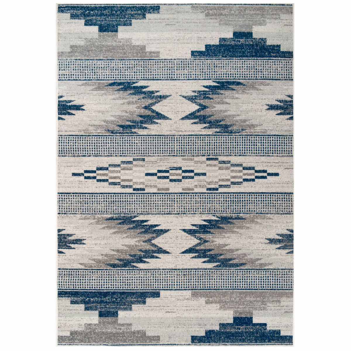 Grey Navy Aztec Living Room Rug