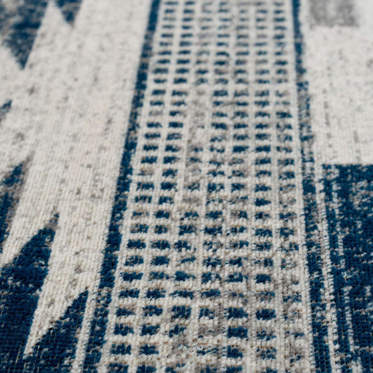 Grey Navy Aztec Living Room Rug