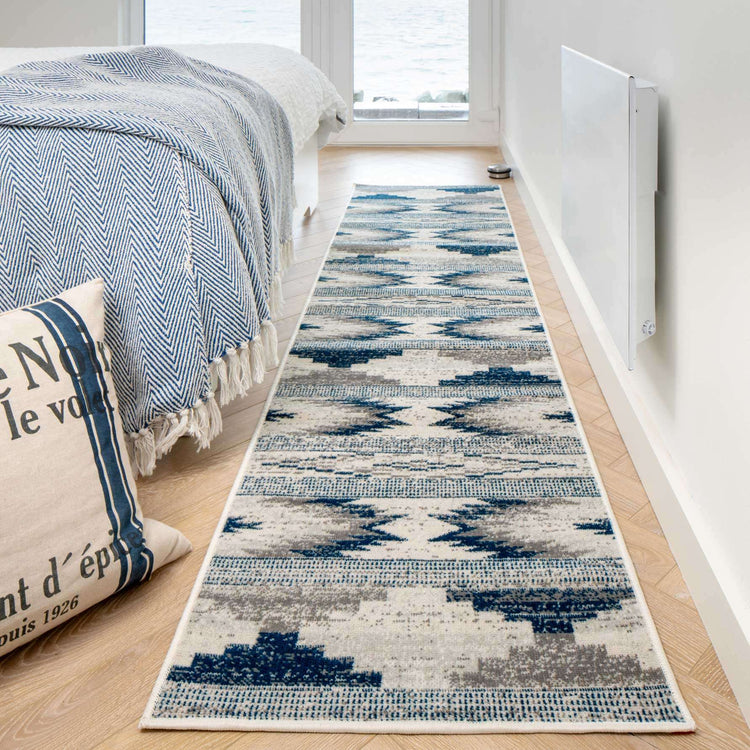 Grey Navy Aztec Living Room Rug