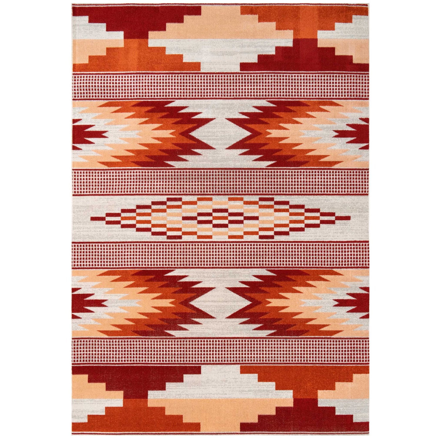 Burnt Orange Aztec Living Room Rug